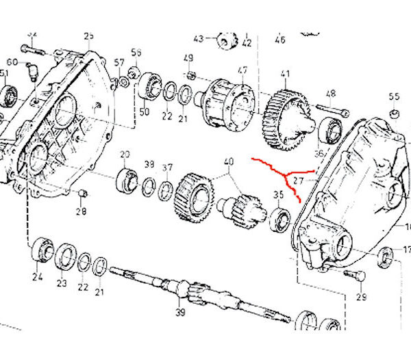 Pakking tussen beide helften secundiare vario Volvo 343/340 nr. 27