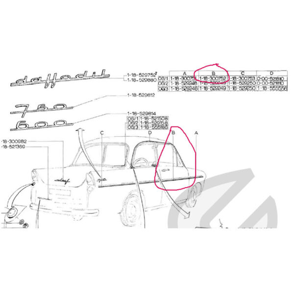 Sierstrip portier DAF 600-750-30